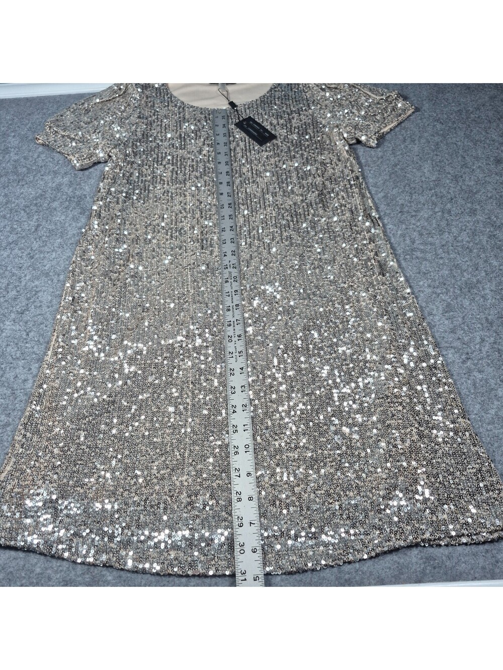 Cable & Gauge Champain Sequin Cocktail Holiday Dress Midi Sz M Sophiscated - Picture 7 of 16
